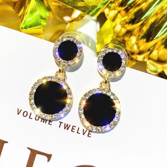 Jewelry - Gold Filled Circle Black CZ Earrings
